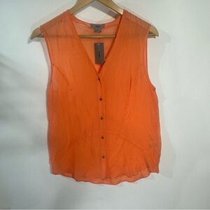 Helmet Orange V neck Sleeveless Button Up Top